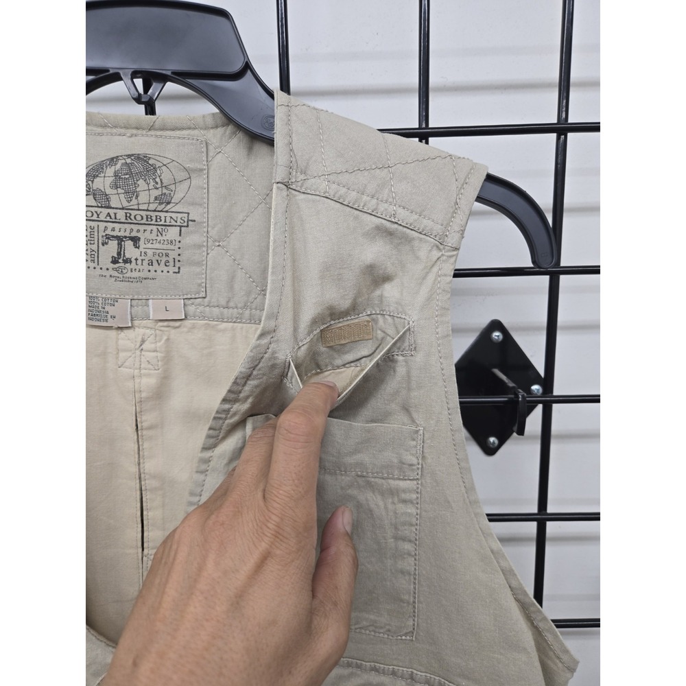 Royal Robbins Men's Large‎ Khaki Utility Vest Outdoor Travel Hunting Zip Up - Picture 5 of 16